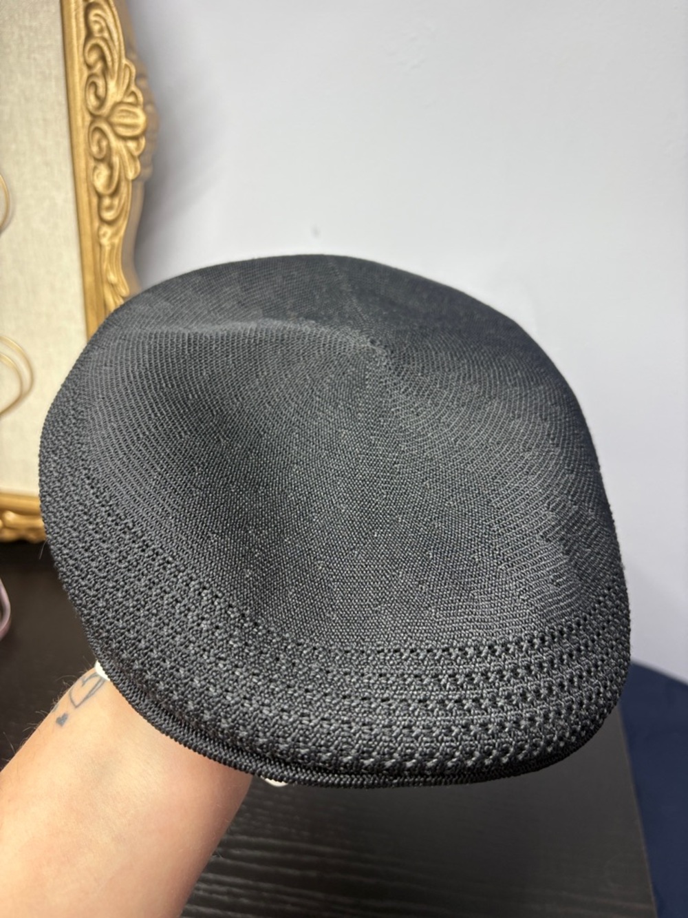 Kangol Black Knit Ivy Cap with White Kangaroo Emblem